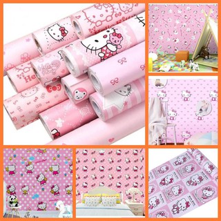 [Xả] 10m Giấy dán tường hello kitty, kity nhiều mẫu trang trí phòng bé dễ thương có sẵn keo bóc dán khổ 45cm giá cực rẻ.