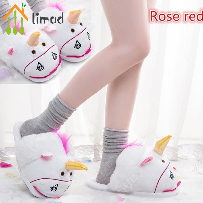 【COD】# limad Home shoe Fashion Fantasy White Unicorn Plush Cotton Slippers Slip On Adult Size