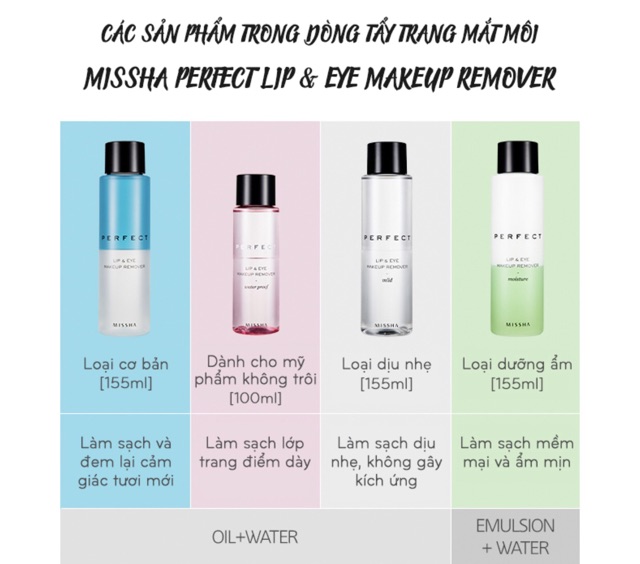 [BILL STORE] Tẩy trang mắt môi Missha Perfect Lip & Eye Makeup Remover Mild 155ml