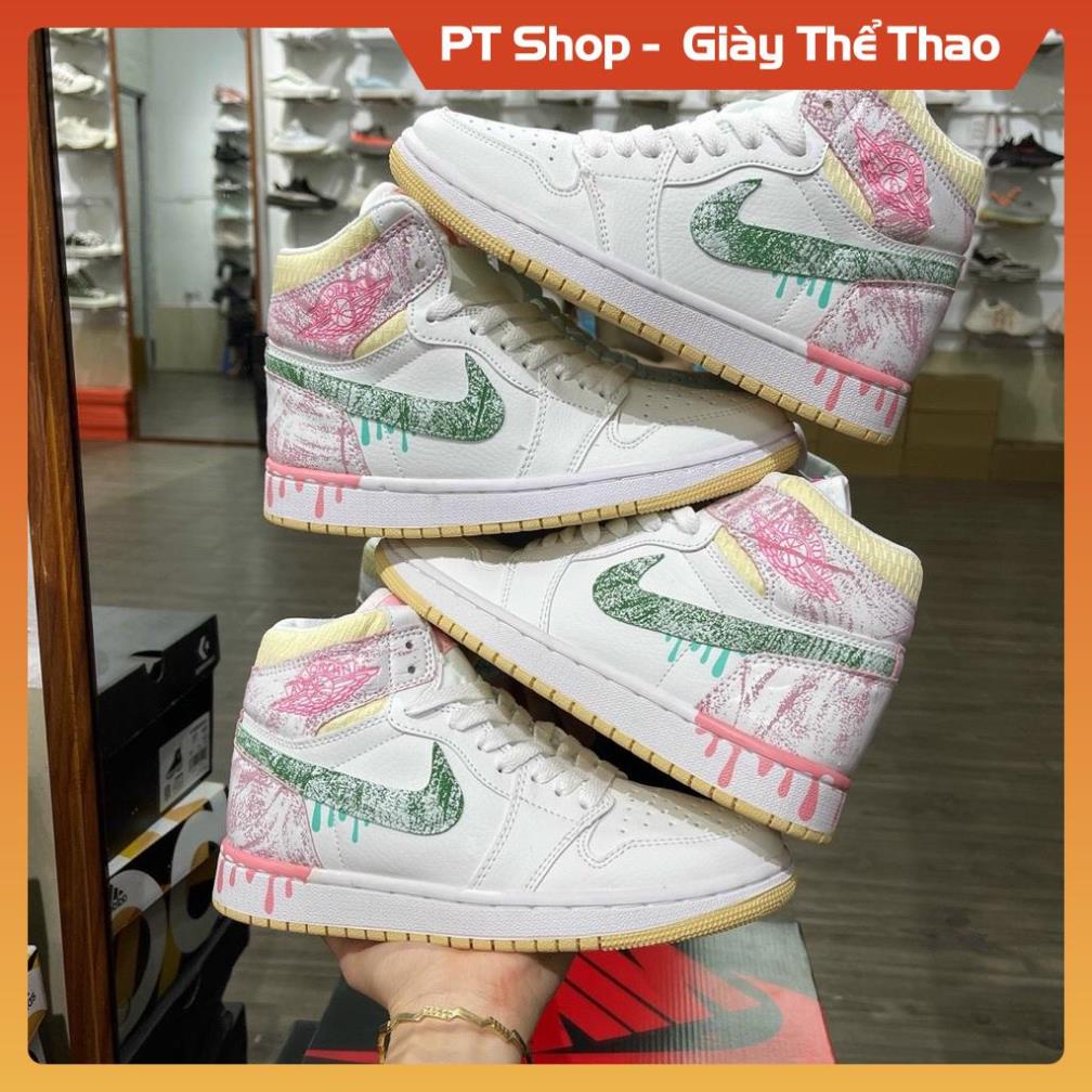 [FreeShip+ Hàng Xịn] Giày Jordan hồng trắng chảy sơn cao cổ , Giầy JD1 hồng trắng mới Full phụ kiện Sneaker
