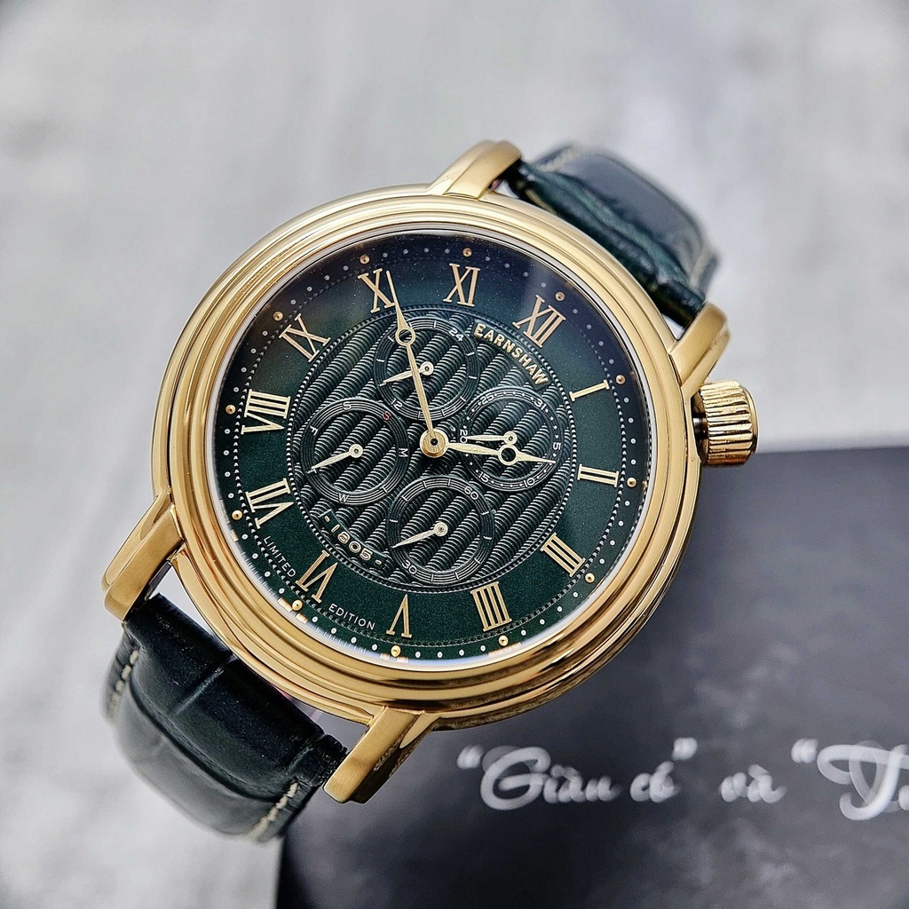 Đồng Hồ Nam THOMAS EARNSHAW Limited Edition ES-8168-04 Pin Dây Da Vỏ Vàng Mặt Xanh Lá