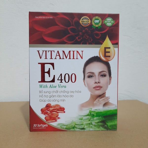 Viên uống trắng da mờ nám VITAMIN E400 Tinh dầu thông đỏ , Hoa anh thảo - Hộp 30 viên