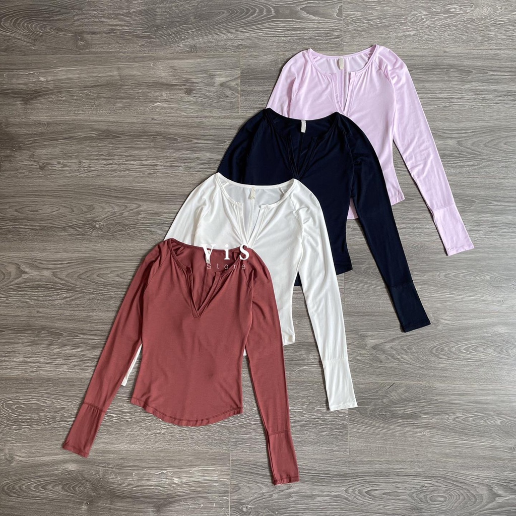 Áo thun gân nữ tay dài ôm body