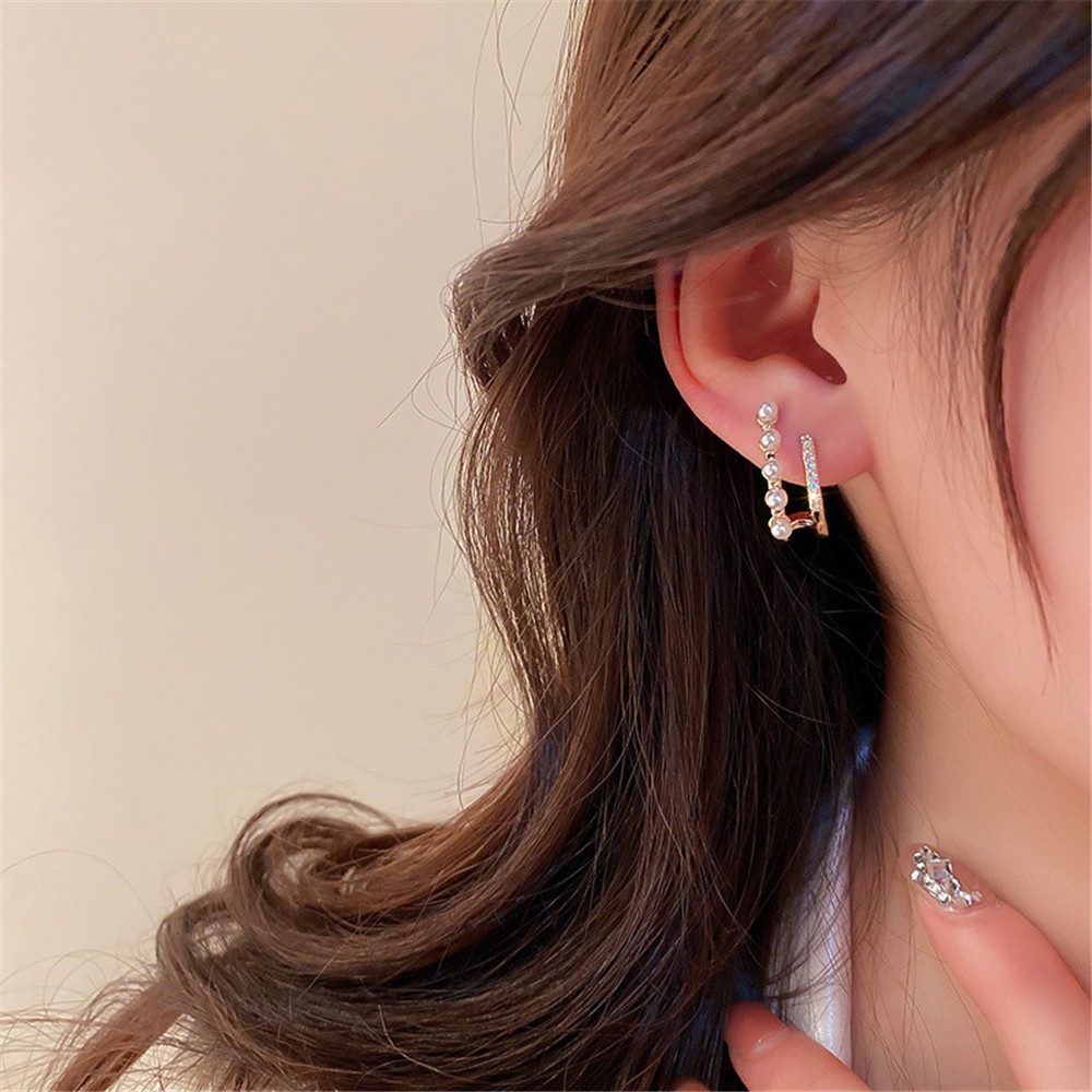 【COD】Xj- Bông Tai Đính Ngọc Trai Zircon Hai Mặt Nhỏ Cổ Điển Kiểu Pháp Đơn Giản Dành Cho Nữ
