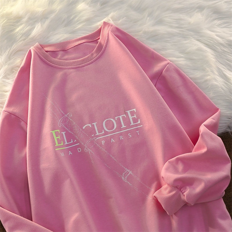 ZHELIHANGFEI Áo Thun Tay Dài Dáng Ôm In Chữ Thời Trang