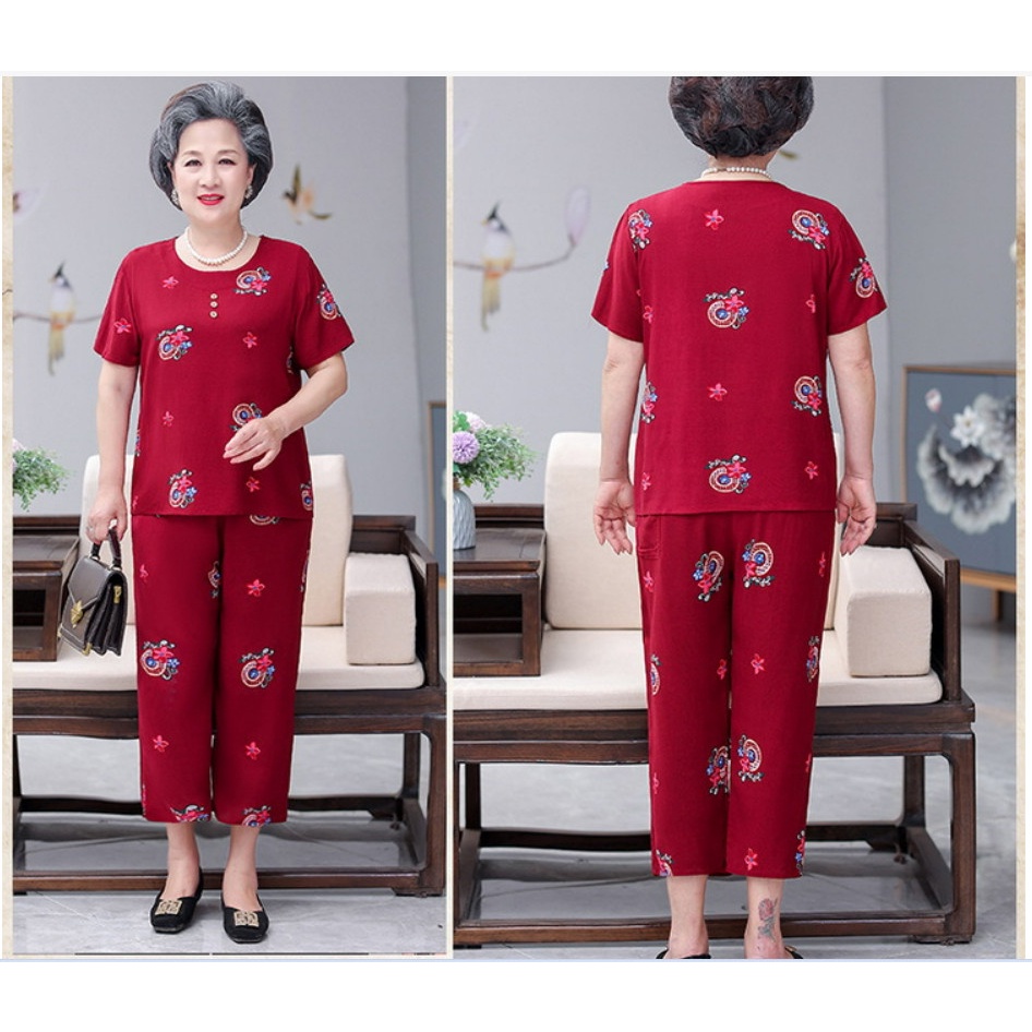 (HÀNG SẴN) Bộ Đồ Mặc Nhà Cotton Lụa Mềm Mát Cho Bà Cho Mẹ AB14 - Hàng Quảng Châu Cao Cấp