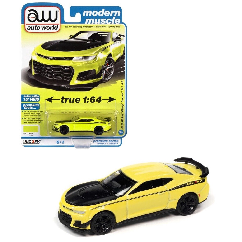 (Premium bánh cao su) Xe mô hình 1:64 Auto World Nickey 2019 Chevrolet Camaro ZL1 1LE Yellow