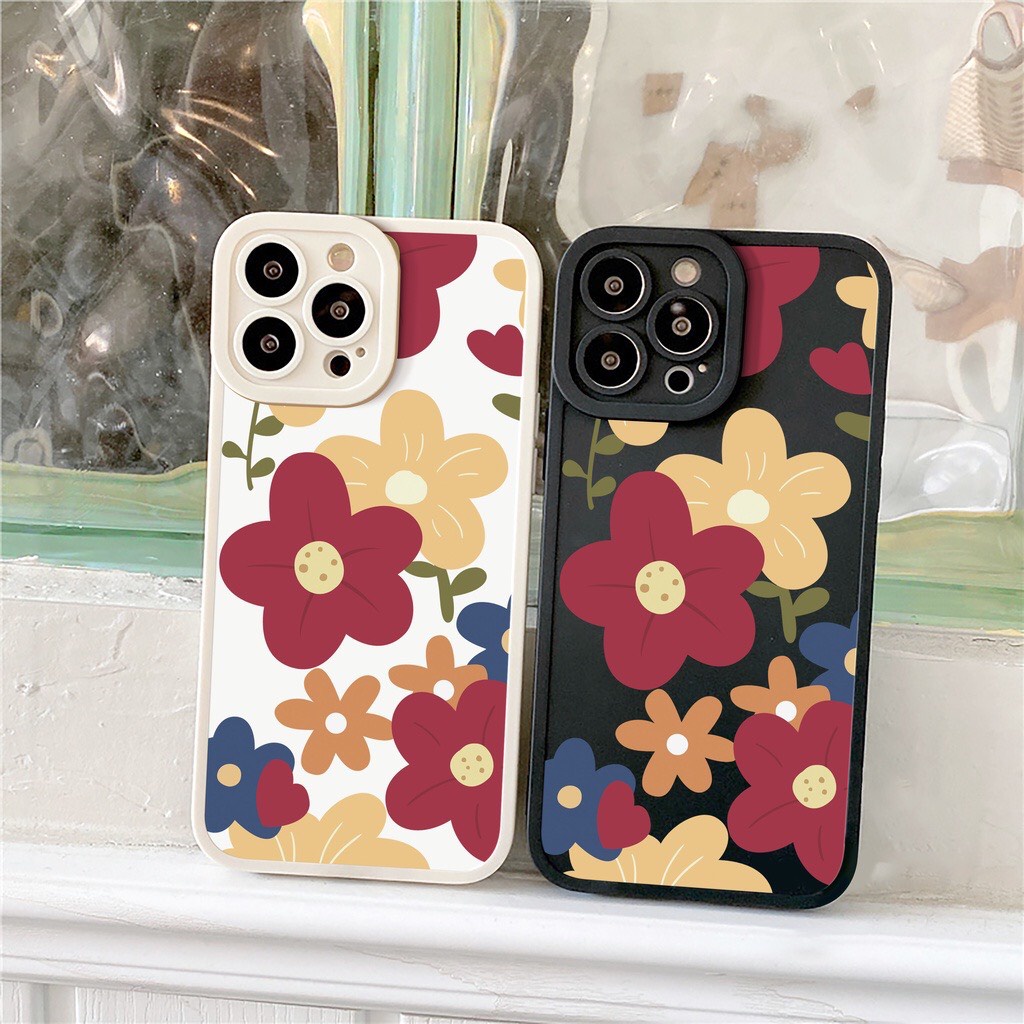 Ốp lưng Iphone Hoa Đỏ cạnh vuông các dòng 7/7plus/8/8plus/x/xr/xs/11/12/13/pro/max/plus/promax [Tomax Case]