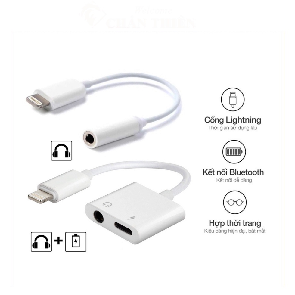 Jack Chuyển đổi tai nghe iphone lightning sang 3.5mm có mic kèm chân sạc hỗ trợ đàm thoại cần bật blutooth
