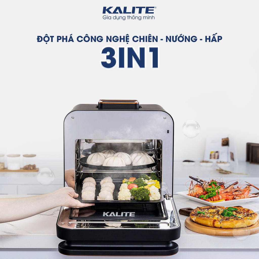 Nồi chiên không dầu kết hợp hấp hơi nước 15L Kalite Steam Pro 1635W cảm ứng điện tử