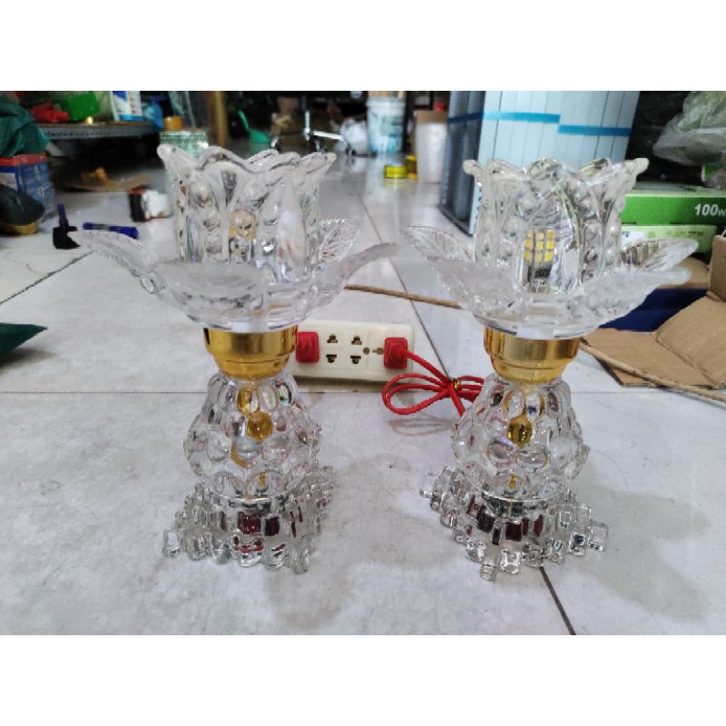 1 cặp Đèn bàn thờ pha lê đổi màu cao 20cm,đèn bàn thờ phật,gia tiên