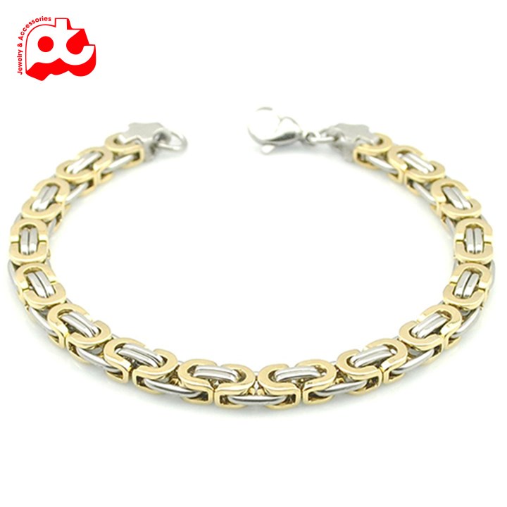 Lắc tay titan nam cao cấp đẹp sang trọng thép không gỉ kiểu ziczac PT JEWELRY màu trắng mạ vàng cách điệu PTLTNA80