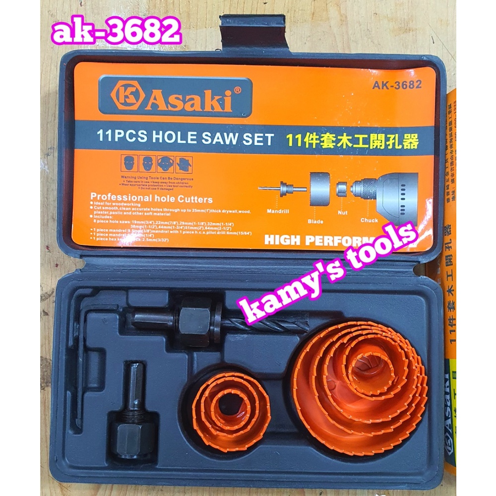Bộ mũi khoét lỗ gỗ và thạch cao 11 chi tiết Asaki model AK-3682