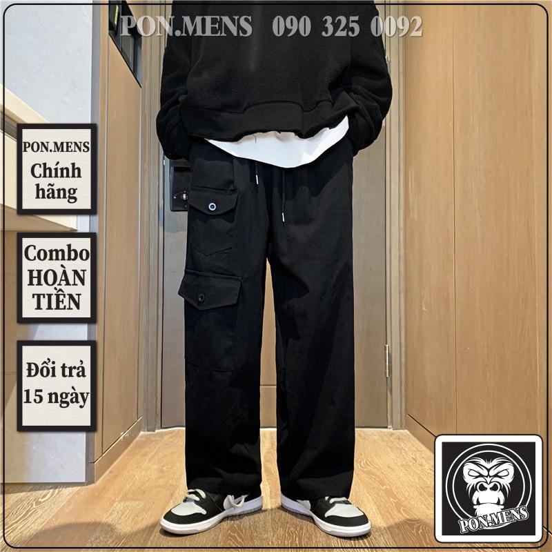 Quần kaki ống rộng nam nữ unisex túi hộp màu đen lưng chun co giãn đẹp mới e43 hà nội hcm Pon.mens