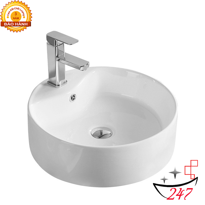 Chậu rửa mặt lavabo  tròn trắng chất liệu men sứ chống bẩn cao cấp .