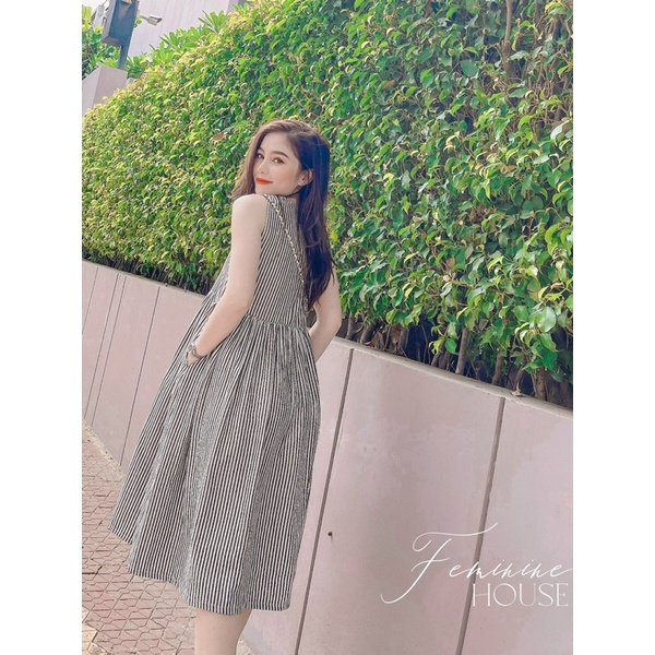 Đầm Sọc Suông Nhún Sau Dáng Maxi Thoải Mái Diện Hè
