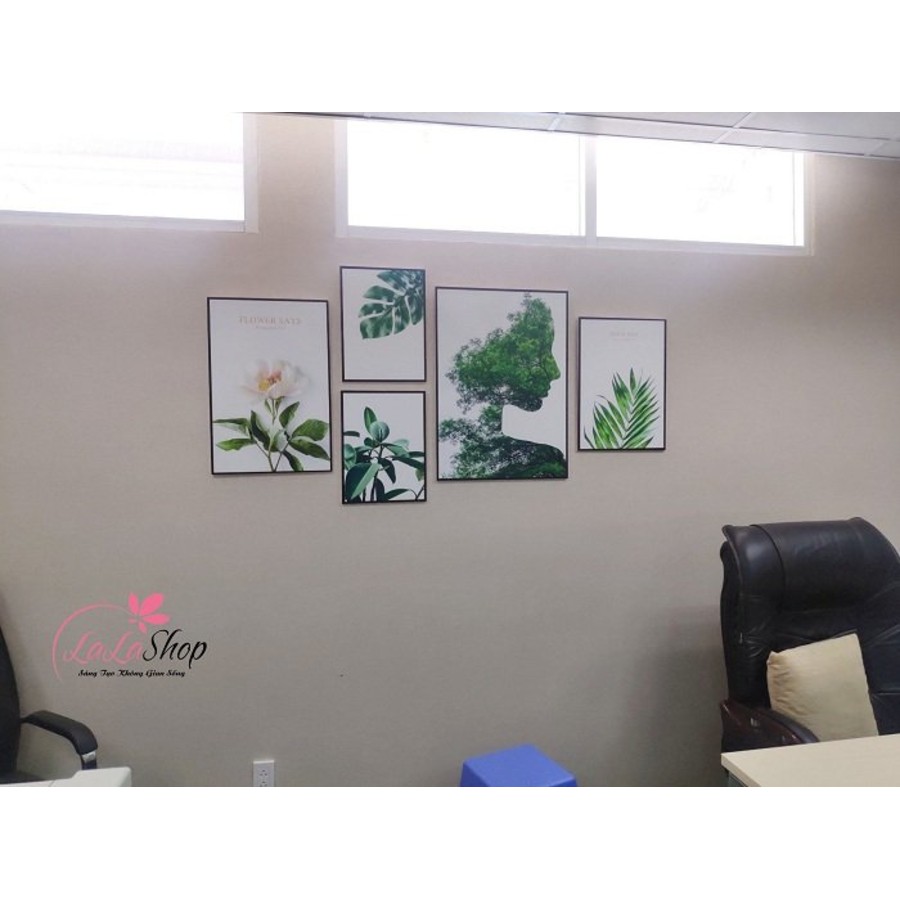 Tranh treo tường canvas cô gái &amp; lá xanh nghệ thuật decor trang trí phòng khách, phòng ngủ có khung cao cấp cỡ lớn 40x60