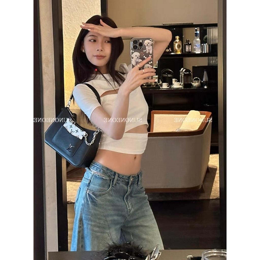 Cocory vn Áo Thun Tay Ngắn Thiết Kế Khoét Lỗ Thời Trang Mùa Hè Quyến Rũ Cho Nữ