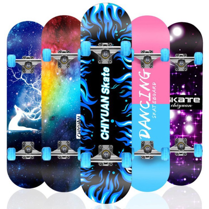 ▥✐๑Ván trượt thể thao skateboard mặt nhám phong cách bánh xe cao su đèn Led dành cho giới trẻ - gỗ 8 lớp