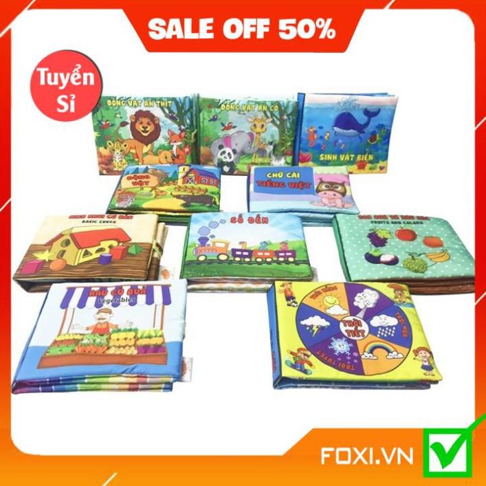 Sách vải cơ bản dành cho Bé sơ sinh với 16 chủ đề Foxi số đếm-cuộc sống-tự nhiên-cảnh báo nguy hiểm.