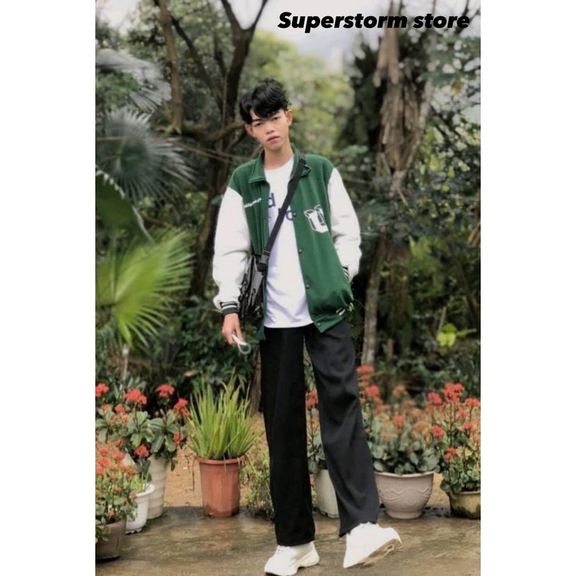 Áo Khoác Bomber Jacket Chất Nỉ Bông LUCKY Form Rộng Unisex Nam Nữ Phối Phong Cách Ulzzang Nupakachi