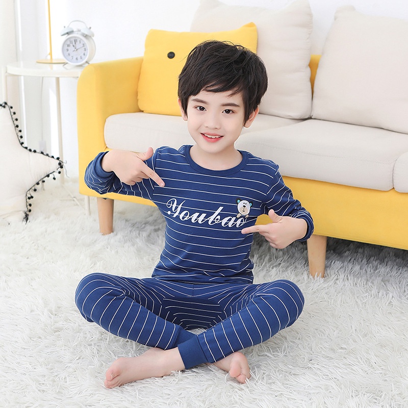 Set đồ ngủ tay dài in hoạt hình chất liệu cotton kiểu Hàn Quốc thời trang mùa thu cho bé 3-14 tuổi