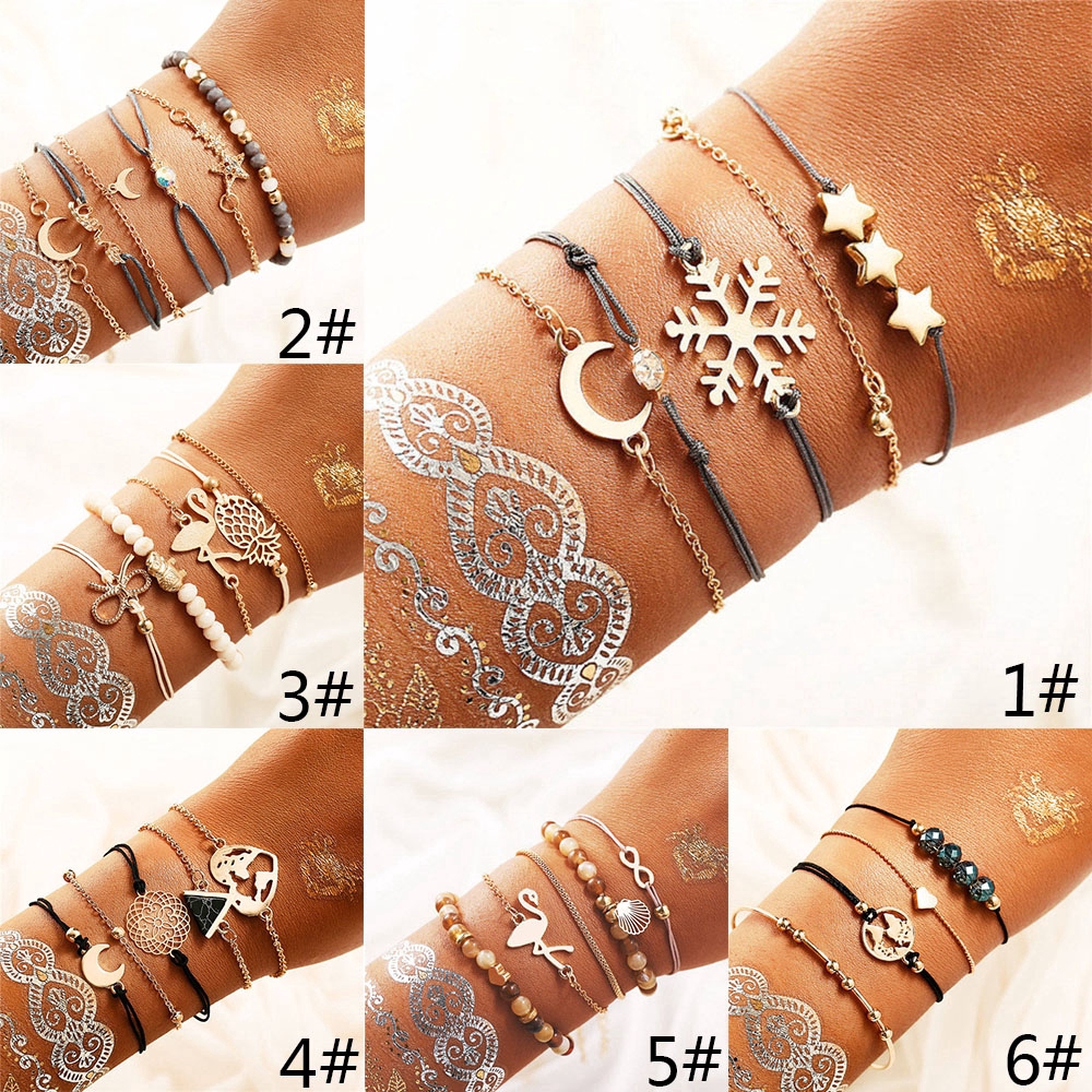 Set vòng tay kết hạt đá/vỏ sò hình mặt trăng/ngôi sao vintage thời trang dành cho nữ