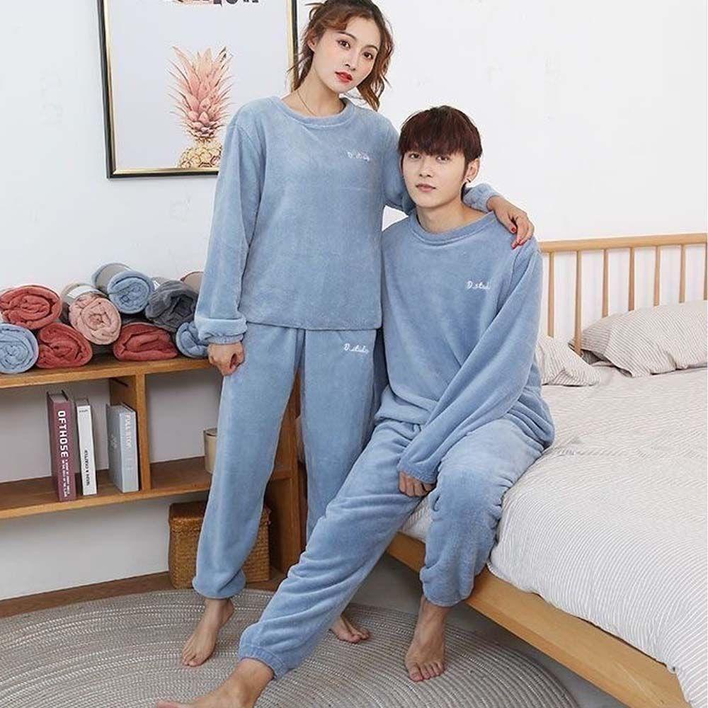 Bộ Đồ Ngủ Dáng Rộng Màu Sắc Đơn Giản Thời Trang Thu Đông Cho Nam Và Nữ