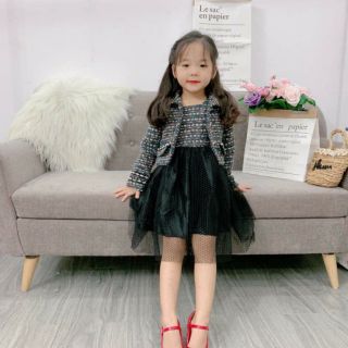 Set váy dạ chân ren cho bé gái