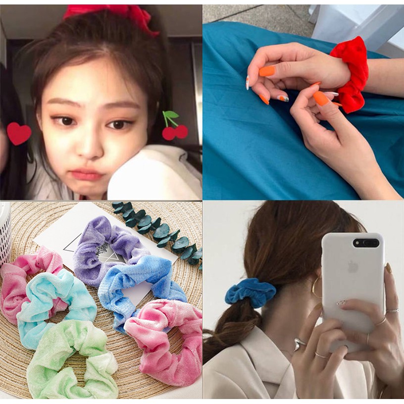 Cột Tóc Scrunchie Nhung Màu Cầu Vồng Pastel Cotton Candy Dễ Thương Cute Hình Thật