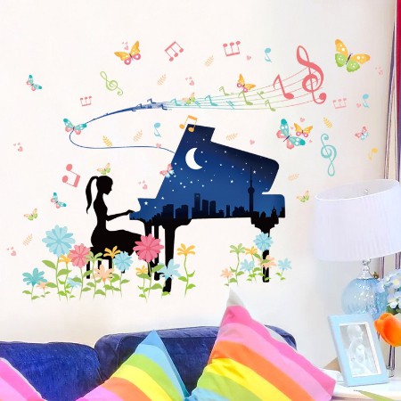Decal dán tường  cô gái đánh đàn