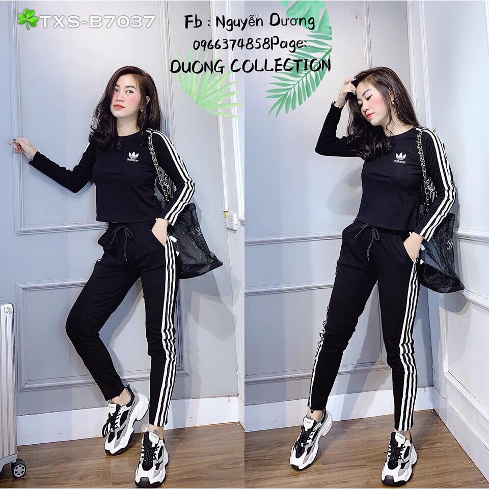 Sét Bộ Thể Thao Phối Viền Kết Hợp Áo Form Croptop Kèm Logo Cực Chất TTS0799