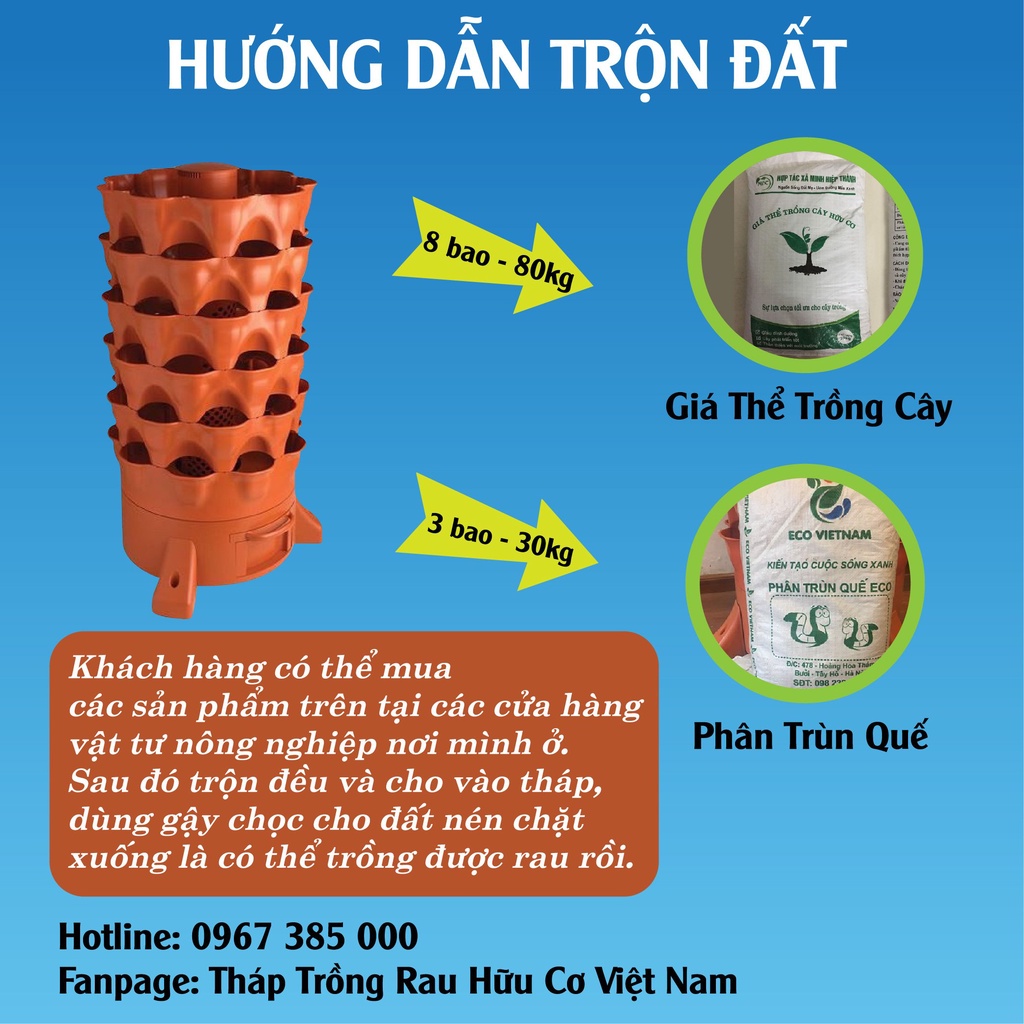 Tháp Trồng Rau, Tháp Trồng Rau Hữu Cơ ECO VIỆT NAM Có Tặng Kèm Giun Trùn Quế Và Hạt Giống