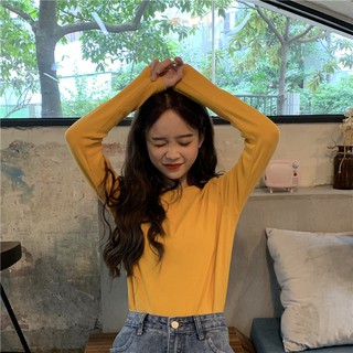 Áo thun trơn dài tay đơn giản phong cách Hàn Quốc