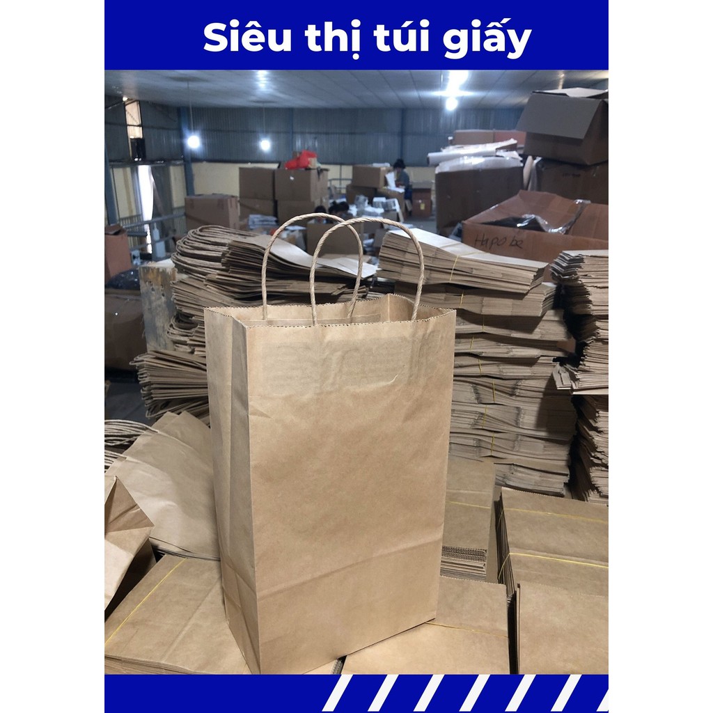 COMBO 10 CHIẾC TÚI GIẤY KRAFT XI MĂNG S2: 19.5x10x33 cm CÓ QUAI ( ẢNH THẬT SHOP TỰ CHỤP)