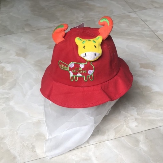 Mũ hình trâu kèm khăn voal bé 3-18 tháng