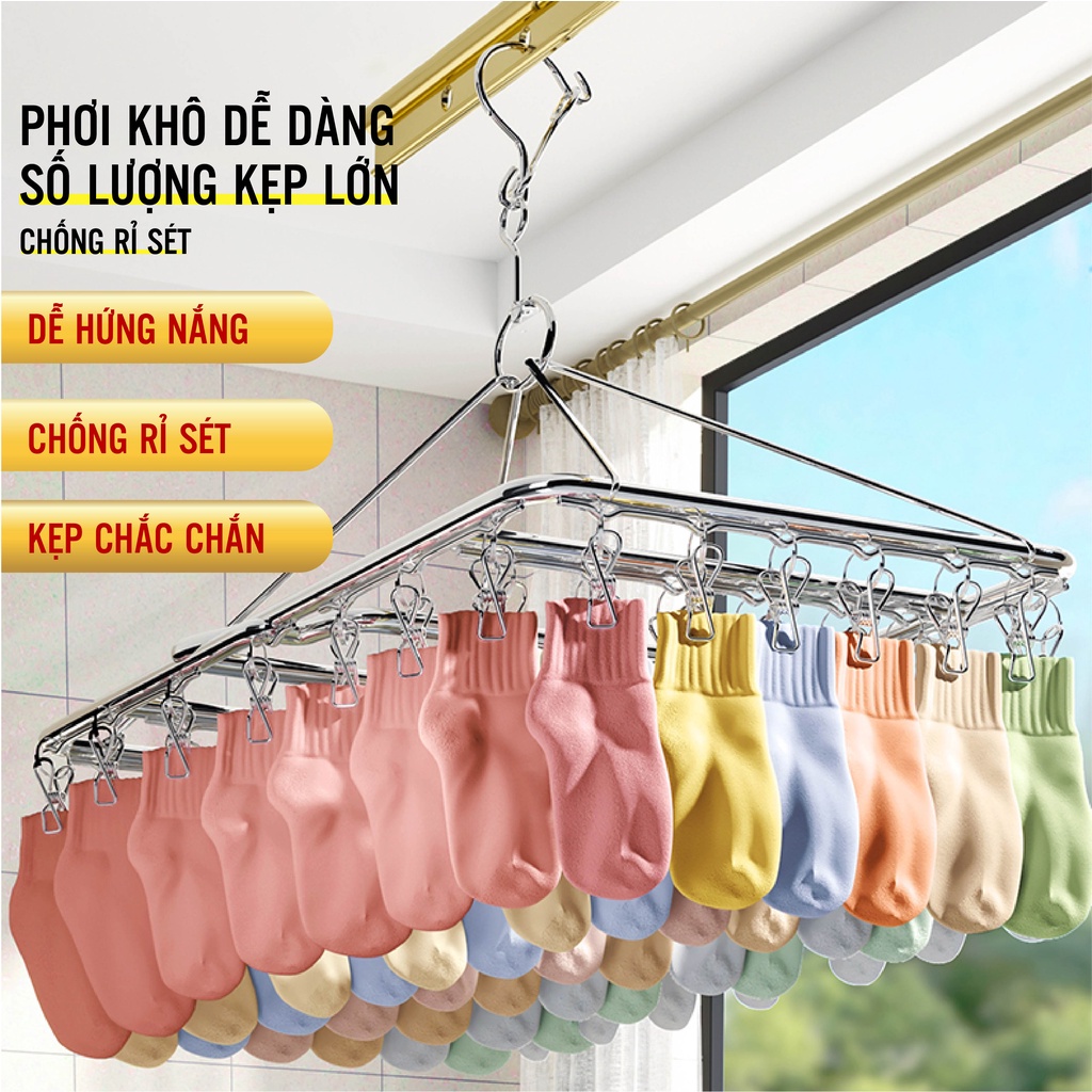 2 móc phơi giày và 1 chùm inox loại 52 kẹp phơi quần áo tiện lợi