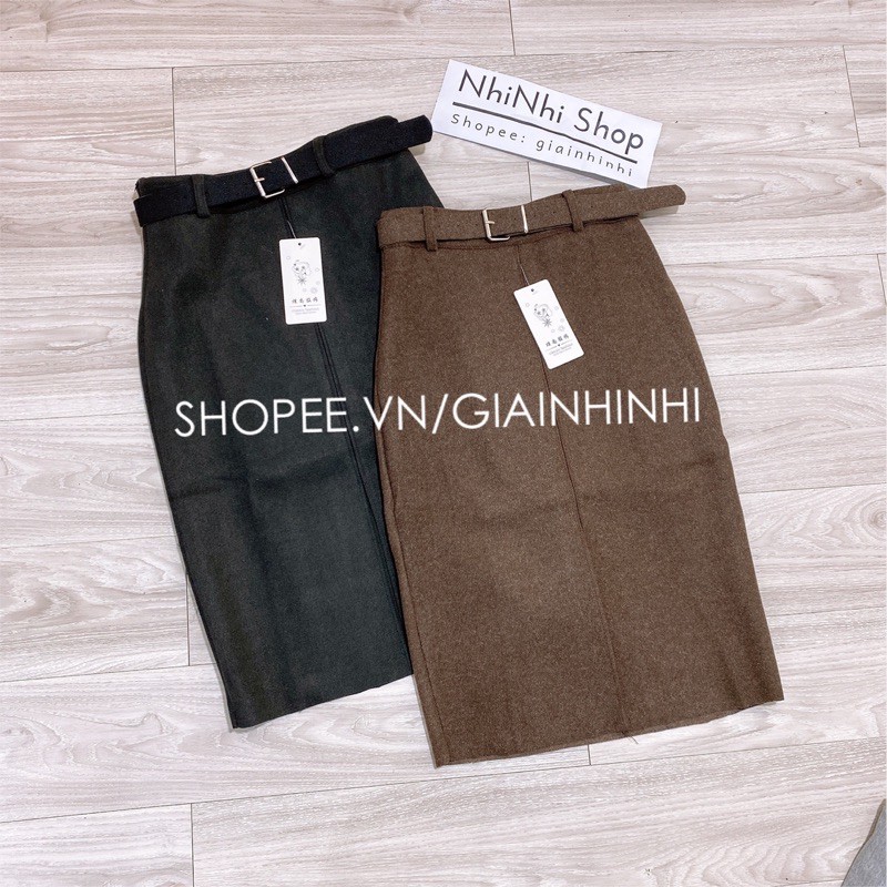 Chân váy dạ xẻ trước kèm đai dáng dài qua gối, Chân váy dáng dài kèm đai CV1765 - NhiNhiShop | BigBuy360 - bigbuy360.vn