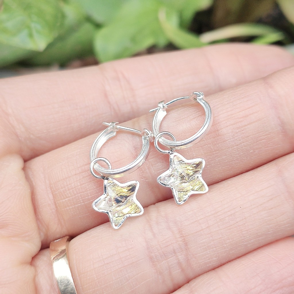 Bông tai bạc ngôi sao pha lê ngũ sắc cho bé