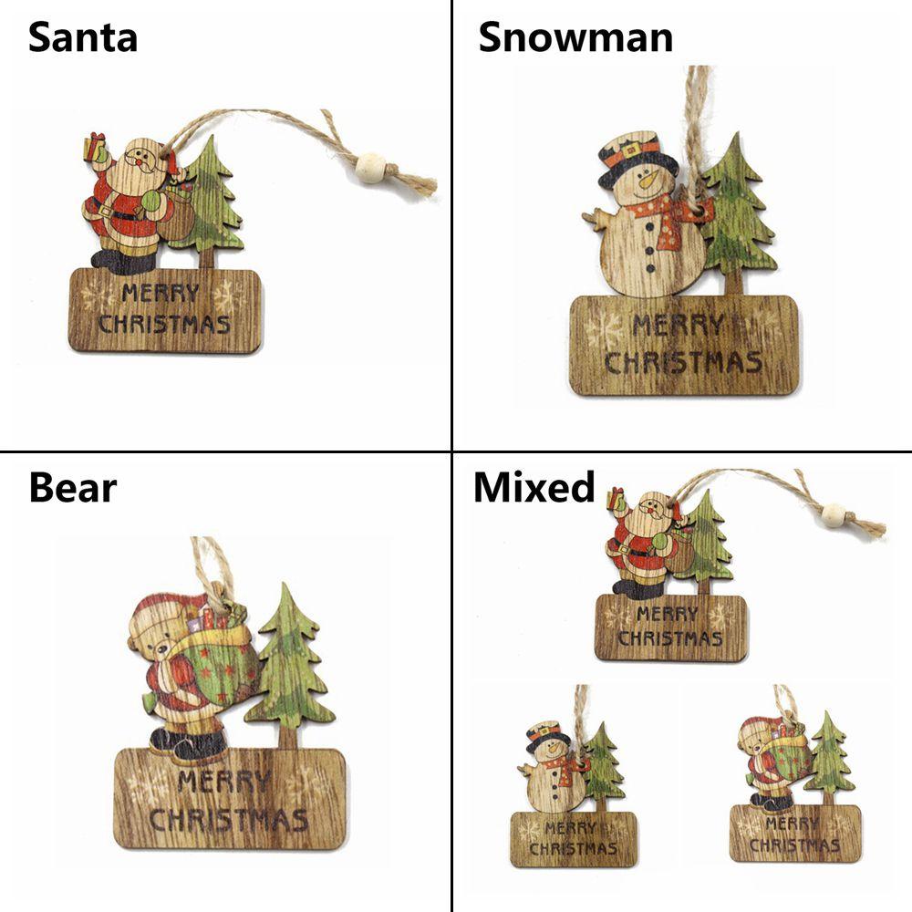 Bộ 3 Phụ Kiện Trang Trí Cây Thông Giáng Sinh Bằng Gỗ Hình Người Tuyết / Gấu / Ông Già Noel DIY