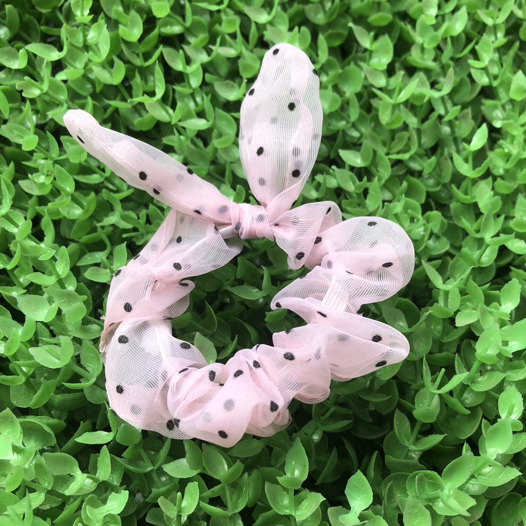 Cột (buộc) tóc scrunchies tai thỏ voan chấm bi xinh xắn M66