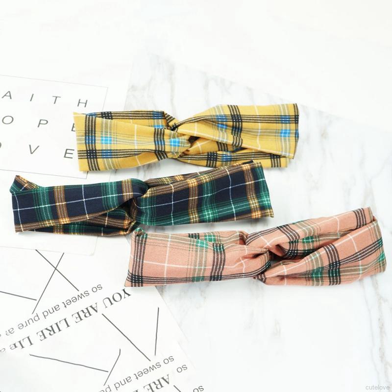 New Korean Fashion Simple Beautiful Plaid Print Headband Women's Cross Hair Band