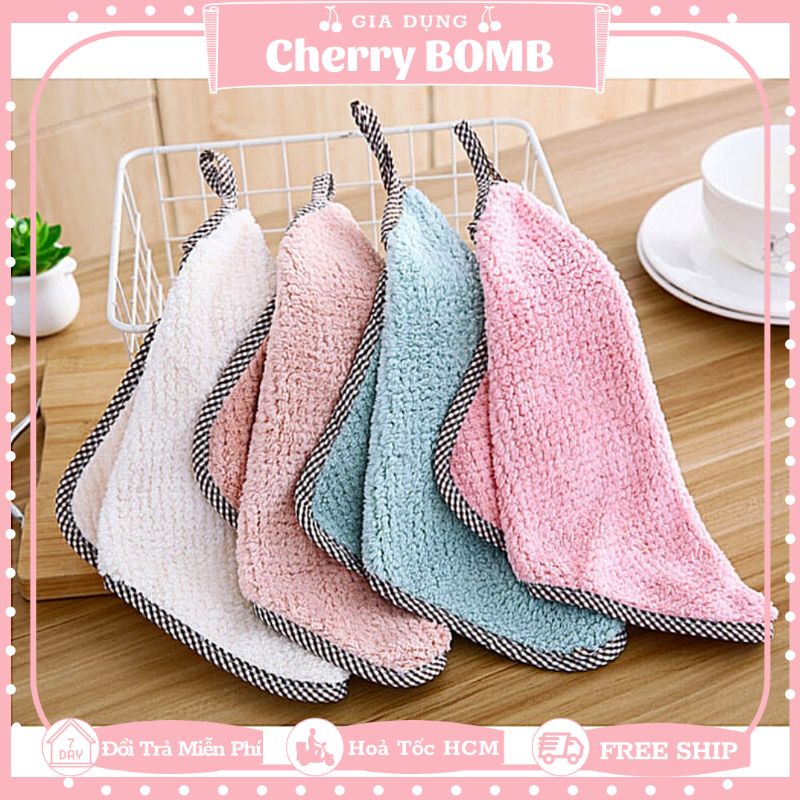 Khăn Bếp Dày Dặn Có Viền Đa Năng Lau Bát Chén Đĩa Nhà Bếp - Khăn Lau Sợi Cotton Thấm Hút 25x27cm