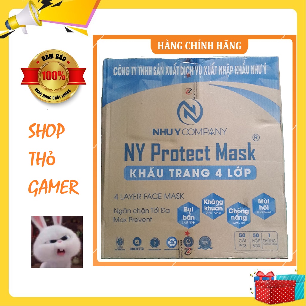 1 Thùng 50 hộp khẩu trang y tế 4 lớp Như Ý chính hãng Nhu Y company NY Protect Mask