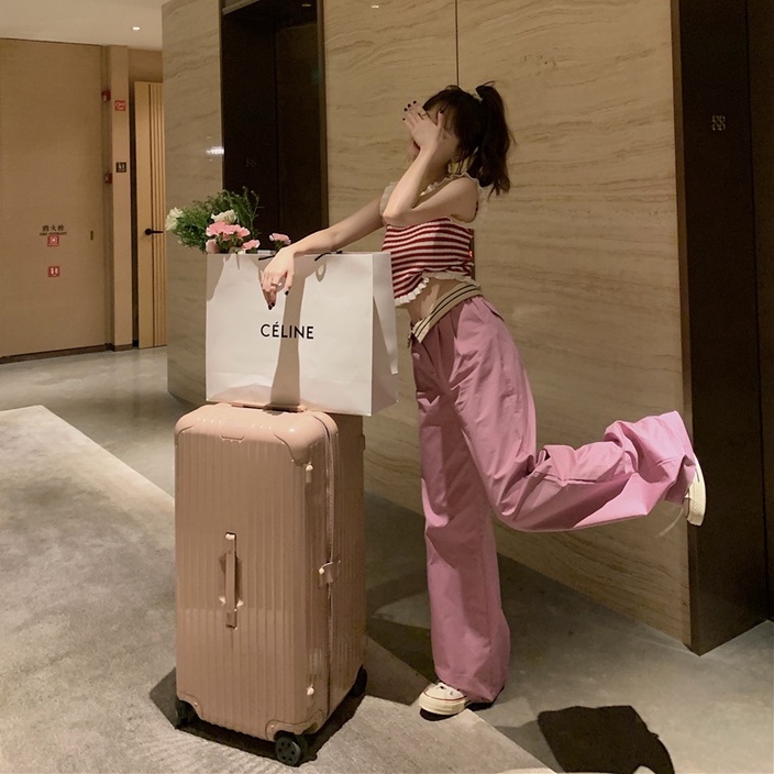 【ZHELIHANGFEI】 Áo Dệt Kim Hai Dây Dáng Ngắn Họa Tiết Kẻ Sọc