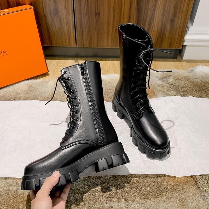 Giày Bốt Martin Mũi Tròn Đế Dày Phối Khóa Kéo Thời Trang Mùa Thu Cho Nữ