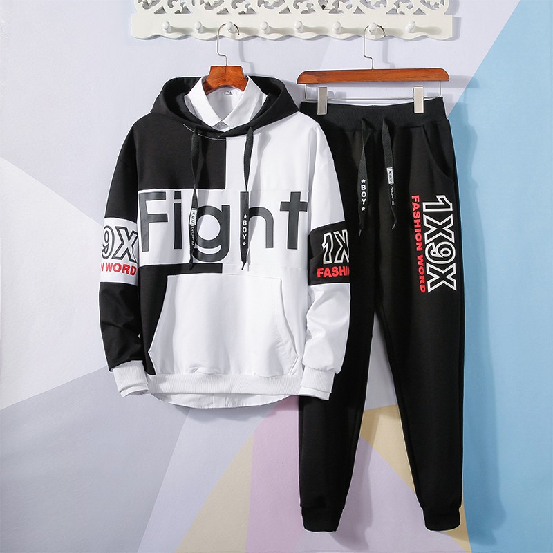 Bộ Quần Áo Nỉ Nam Áo Khoác Hoodies FIGHT 9X Phối Hai Màu Cá Tính Trẻ Trung ZENKODLMEN SET NAM 9000063