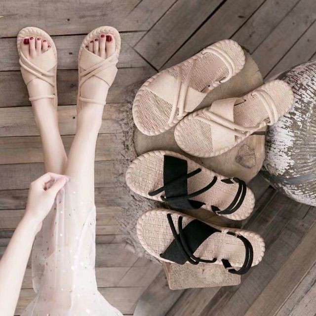 (ORDER) Sandal đế giả cói nơ vát - Ảnh thật