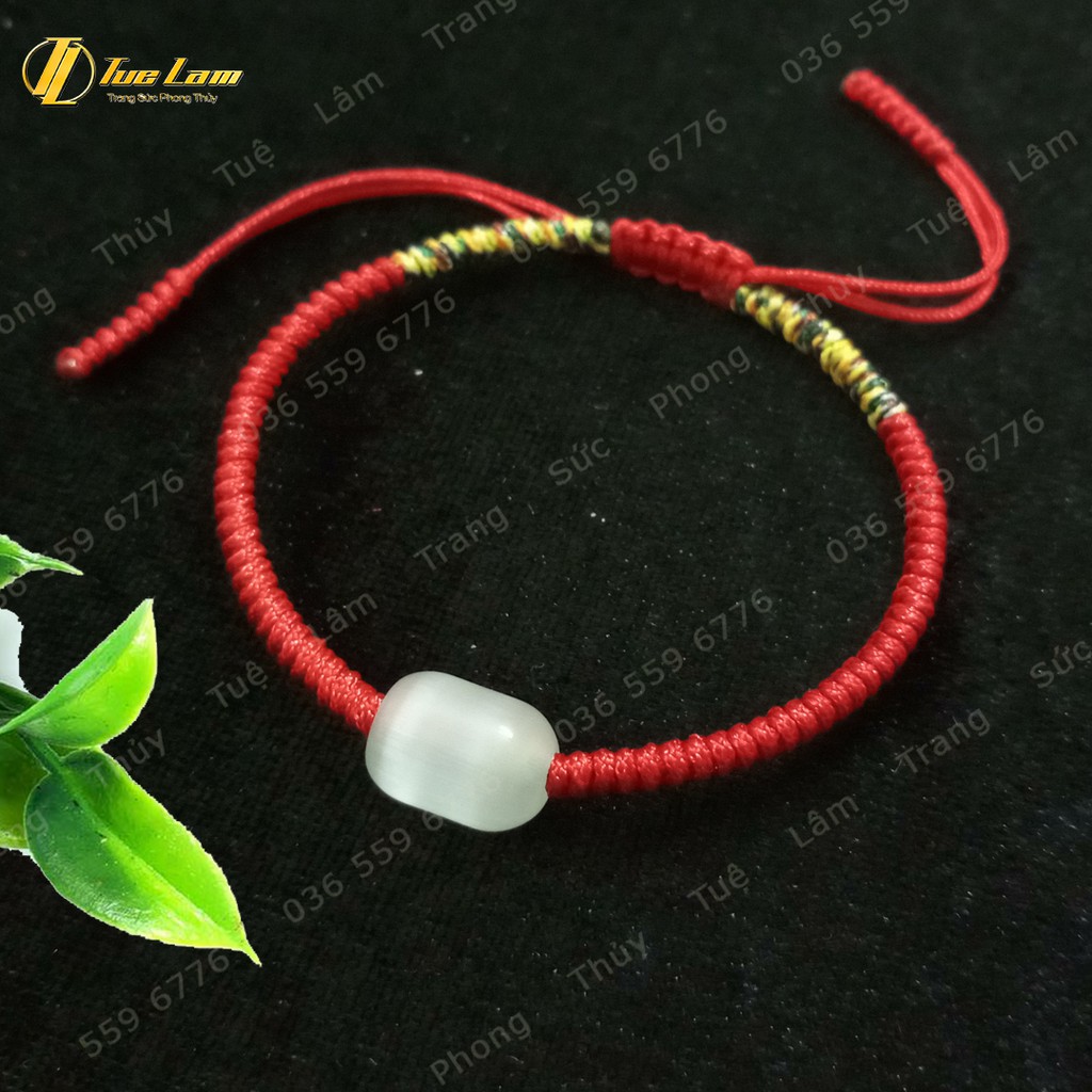 Vòng Tay Chỉ Đỏ Bện Handmade mix Đá Lu Thống Trắng - DIY Tuệ Lâm