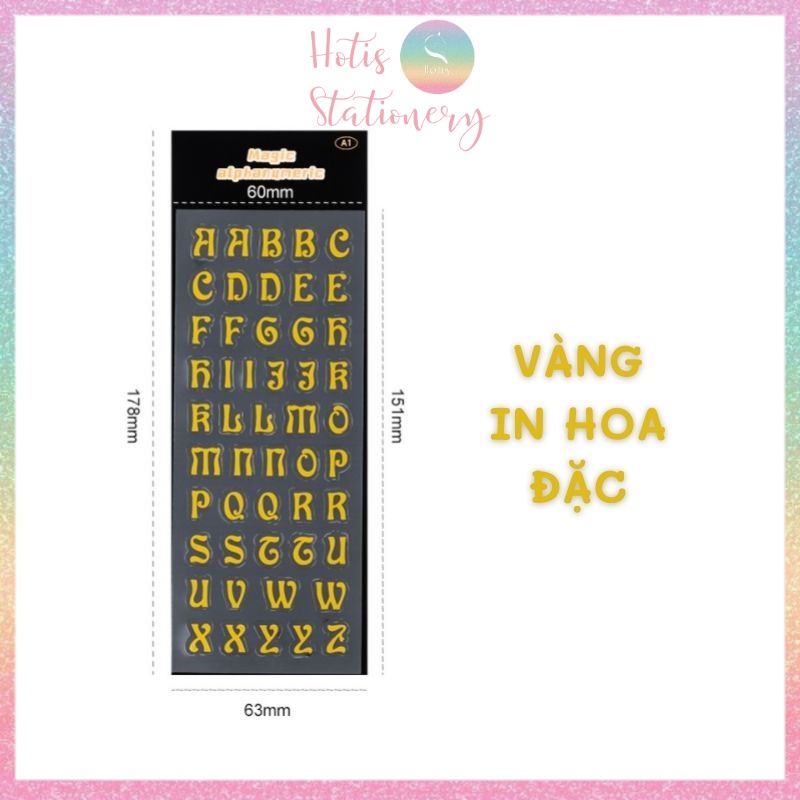 [HOTIS] Sticker chữ in hoa/ thường màu vàng bạc ánh kim trang trí sổ bullet journal